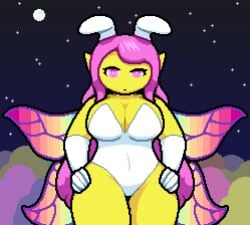 big_breasts big_thighs bunny_ears bunny_girl bunnysuit empress_of_light gloves huge_thighs night night_sky okami_tomato pink_hair pixel_art terraria