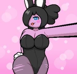 big_breasts big_thighs blush bunny_ears bunnysuit gothitelle iris_(okami_tomato) looking_at_viewer okami_tomato pixel_art pokemon pokemon_(species)