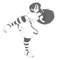 2023 2d 2d_(artwork) 2d_artwork abs barefeet barefoot black_hair clothed clothed_female feet female female_focus female_only girl humanoid kick kicking marie_(tag-a-long) monochrome mouthless muscular muscular_female original simple_background sketch tag-a-long white_background white_body