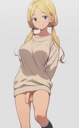 1futa ai_generated balls blonde_hair blue_eyes bottomless foreskin futa_only futanari penis socks sweater