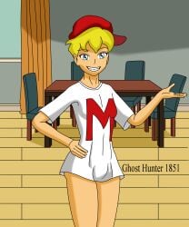 1boy androgynous blonde_hair blue_eyes bottomless cartoon_network femboy ghosthunter1851(artist) male_only mighty_max shirt smile smiling thick_ass thick_legs thick_thighs