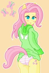 anthro blush female female_only fluttershy_(mlp) friendship_is_magic my_little_pony panties pgm-m pony solo straight_hair striped striped_panties