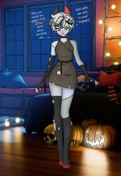 an_hydrolyst chains de_lisle_(girls_frontline) frankenstein_costume girls'_frontline halloween halloween_costume text