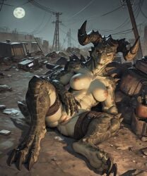 ai_generated breasts deathclaw deathclaw_matriarch fallout female_deathclaw giant_female horns juice juicy_pussy large_female monster moon night pussy