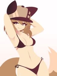 1girl 1girls animal_ears animal_tail bikini black_swimsuit brown_hair cap cathie_(rivergravidade) female female_focus female_only happy happy_female hat light-skinned_female oc orange_eyes original original_art original_artwork original_character originalcharacter rivergravidade ryvaine_(rivergravidade) smiling smug solo solo_female solo_focus swimsuit tagme tagme_(artist) tagme_(character) tail