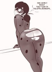 anus ass bodysuit butt eye_mask klassyarts_(artist) ladybug_(character) marinette_dupain-cheng miraculous_ladybug pussy ripped_bodysuit ripped_clothing thought_bubble