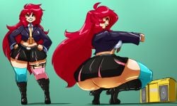 1girls ass black_lipstick commission commissioner_upload cosplay crossover danganronpa danganronpa:_trigger_happy_havoc female gold_boombox_(prevence) high_heel_boots jacket kirigiri_kyouko kirigiri_kyouko_(cosplay) midriff red_hair shonuff silvervale silvervale_(cosplay) skirt solo toon_michaela toxicsoul77 twerking virtual_youtuber vshojo vtuber