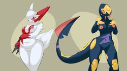 anthro breasts chubby elpatrixf fangs female furry nintendo pink_nipples pokemon pokemon_(species) pussy reptile scalie seviper snake video_games wallpaper wide_hips zangoose