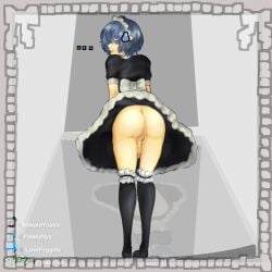 1boy ass crossdressing femboy freakynyx kneehighs lifted_dress lifting_clothing looking_back maid maid_headdress maid_uniform makoto_yuki minato_arisato persona persona_3 solo yuki_makoto