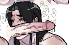 black_hair bunny/shenqingqiu fellatio fellatio_gesture flushed flushed_face gay gay_sex heart licking licking_penis long_hair long_hair_male long_penis luo_binghe male/male precum red_eyes red_tattoo straight_hair tattoo the_scum_villain's_self-saving_system tongue veiny_penis