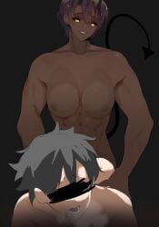 dark-skinned_futanari demon_futa demon_girl futa_is_bigger futa_on_femboy futa_on_male futadom light-skinned_femboy muscular_futanari owl_ban panting