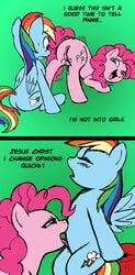 2girls comic equine female female_only feral friendship_is_magic furry hair horse interspecies licking megasweet my_little_pony pegasus pink_hair pinkie_pie_(mlp) plain_background pony pussy rainbow_dash_(mlp) sketch text tongue wings yuri