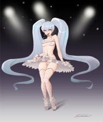 1girls female female_only fishnets flashing hairless_pussy high_heels nail_polish nightclub nipple_piercing open_mouth painted_fingernails painted_nails painted_toenails platform_heels pussy_piercing revealing_clothes rwby shonomi skirt solo stockings tongue_out weiss_schnee