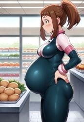 ai_generated big_belly big_breasts my_hero_academia ochako_uraraka ochako_uraraka_(hero_outfit) pregnancy pregnant pregnant_belly ready_to_pop uraraka_ochako uraraka_ochako_(hero_outfit)