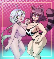 armpits breast_squish breasts_squeezed_together bush ferret_girl handholding laimu large_breasts large_penis looking_at_viewer poopishness raccoon_girl scuttlefish snuffy sweat tagme virtual_youtuber