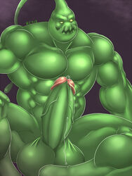 2013 abs biceps big_penis big_testicles boner cum cum_on_penis cum_on_testicles erection goo green_penis happy high_resolution highres league_of_legends male male_only manly muscles nude open_mouth orgasm pecs penis purple_background reclamon riot_games sharp_teeth sitting smile solo teeth testicles vein yellow_eyes zac