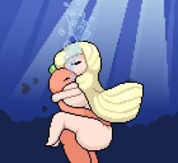 ambiguous_penetration big_ass big_breasts bubbles lusamine_(pokemon) pixel_art pokemon squeezing_butt tomato_(okami_tomato) underwater underwater_sex zxtomatofan