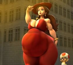 belly_bulge big_ass crown hat mario_(series) md002 pauline princess_peach red_dress screaming thick_thighs toad_(mario) vore vore_belly