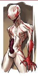 1:2 2022 5_fingers absurd_res alien balls claws digital_drawing_(artwork) digital_media_(artwork) erection fingers genitals gradient_background hi_res humanoid knot looking_at_viewer male male_only markings marvel marvel_comics max_(maxspite) maxspite nude open_mouth penis pinup portrait pose red_markings simple_background smile solo spite_(maxspite) symbiote teeth three-quarter_portrait white_body