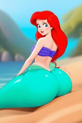 ai_generated ariel ariel_(the_little_mermaid) ass ass ass_expansion disney disney_princess expanding_ass expansion mermaid mermaid_tail sand the_little_mermaid