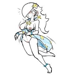 big_ass big_breasts blue_eyes blushing blushing_female brodtsumi dress floating flower_in_hair mario_(series) naked naked_female nintendo no_bra no_panties pink_nipples princess_rosalina startled super_mario_galaxy swimsuit thick_thighs torn_clothes torn_swimsuit tsumibro wardrobe_malfunction