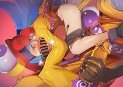 1boy 69 ass bar_censor blue_hair censored character_request dildo duel_monster female heart heart-shaped_pupils highres holding holding_sex_toy long_hair master_tao_the_chanter onmyouji penis red_eyes ro_g_(oowack) sex_toy symbol-shaped_pupils taotao_the_chanter yu-gi-oh!