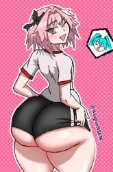 1boy ass astolfo_(fate) big_ass booty_shorts femboy hatsune_miku huge_ass pink_hair wispernsfw