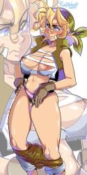 blonde_hair blush breasts eri_kasamoto metal_slug nipples panties panties_aside pants_down panty_pull pubic_hair purple_panties pussy radlionheart ripped_clothing ripped_shirt torn_clothes torn_shirt