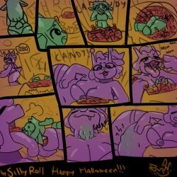 1:1 belly comic deer duo female female_pred gastropod halloween hi_res holidays male male/female male_prey mammal mollusk roll silly slug swallowed_whole unaware_pred vore