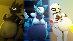 3girls bloated_belly deltarune female_only five_nights_at_freddy's karelia_(acerattman) marionette_(fnaf) qpwuzhere tagme tasque_manager_(deltarune) trio vore