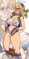 blonde_hair blush breasts eri_kasamoto metal_slug nipples panties panties_aside pants_down panty_pull pubic_hair purple_panties pussy radlionheart ripped_clothing ripped_shirt torn_clothes torn_shirt