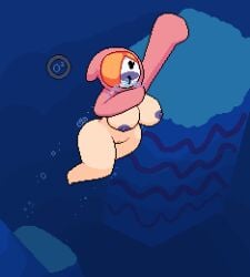 asphyxiation big_ass big_breasts big_thighs bubbles drowning functionally_nude mario_(series) okami_tomato oxygen_meter peril pixel_art pussy shy_gal shy_guy super_mario_bros. swimming underwater zxtomatofan