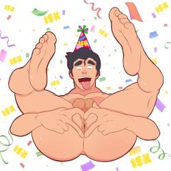 1boy ailurushearts anus ass avatar_legends balls black_hair bolin green_eyes happy_birthday male male_focus male_only muscles muscular muscular_male pecs pectorals solo solo_focus solo_male spread_legs testicles the_legend_of_korra tongue_out yaoi