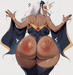 ai_generated dark-skinned_female heroine marvel marvel_comics massive_ass massive_breasts smogai spank_marks spanking storm_(x-men) suprised x-men