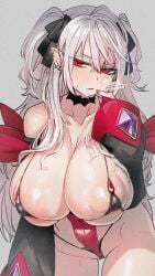 areola_slip areolae character_request covered_nipples female huge_breasts pote0508 red_eyes thighs