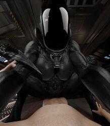 alien alien_(franchise) alien_girl black_body cowgirl_position dominant_female femdom large_breasts vaginal_penetration xenomorph