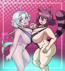 armpits breast_squish breasts_squeezed_together bush ferret_girl handholding laimu large_breasts large_penis looking_at_viewer poopishness raccoon_girl scuttlefish snuffy sweat tagme virtual_youtuber