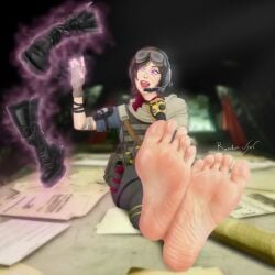 2d 2d_(artwork) activision boots_removed call_of_duty_black_ops_cold_war call_of_duty_zombies casual_clothes caucasian_female crossed_feet crossed_legs feet_focus feet_together female female_only foot_focus german happy_expression legs_together psychic psychic_energy psychic_powers purple_eyes randomuseragain2016 samantha_maxis short_hair soles soles_fetish white_skinned_female wrinkled_feet