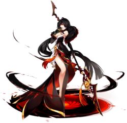 1girls ara_haan black_hair elsword falmataz female female_only solo spear yellow_eyes