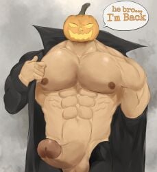 abs bara biceps big_penis erection halloween holidays male male_nipples male_only manly muscular_male nalnahi1 nipples pecs penis pumpkin_head pumpkin_head_(character)