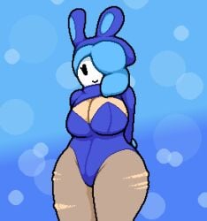 aquamarine_(okami_tomato) big_breasts big_thighs blue_hair bunny_ears bunnysuit huge_breasts huge_thighs mario_(series) okami_tomato pixel_art ripped_pantyhose shy_gal shy_guy super_mario_bros.