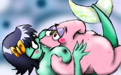 1boy 1girls annie-mae anthro black_hair blushing bow breasts brown_eyes butt butt_crack chubby chubby_male duo eyes_half_closed glasses green_skin hair_bow interspecies male/female mermaid mermaid_girl mermaid_tail nickelodeon nipples orange_bow paramount_pictures patrick_star pink_skin princess_mindy purple_eyelids romantic_sex spongebob_squarepants starfish straight straight_hair the_spongebob_squarepants_movie wholesome