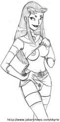 1girls 2d blackfire dc dc_comics female female_only komand'r monochrome nipples solo straight_hair teen_titans vkyrie