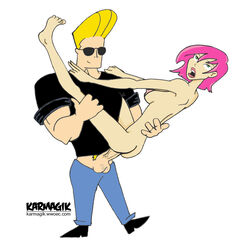 1boy 1girls cartoon_network crossover erin_esurance esurance female human johnny_bravo johnny_bravo_(series) karmagik male mascot nude nude_female pink_hair sex straight tagme wwoec