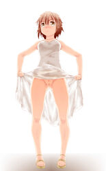 blush breasts dress dress_lift female kesuida no_panties original pussy short_hair solo