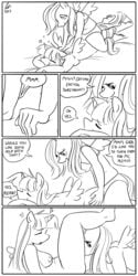 2013 anthro anthrofied black_and_white bra breasts closed_eyes dialog duo english_text equine female fluttershy_(mlp) friendship_is_magic hair heart horn horse lying monochrome my_little_pony on_front on_top oral oral_sex panties pegasus pony sex sitting straight_hair text themanesex twilight_sparkle_(mlp) underwear unicorn wings