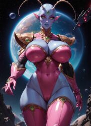 3_eyes ai_animation ai_generated ai_video alien_girl antennae athletic_female bald_female big_lips black_sclera blue_lipstick bouncing_breasts cameltoe cleavage curvy_female galaxy gloves green_eyes high_quality huge_breasts la'zooli_la'pys leotard looking_at_viewer moonchild41 no_sound original_character outer_space pauldrons pink_eyeshadow planet pointy_ears smiling_at_viewer spacecraft spaceship swaying_hips tagme thick_thighs thigh_high_boots video walking_towards_viewer wide_hips