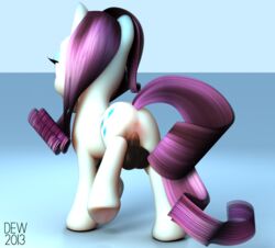 1boy 2013 3d all_fours anus back_view balls color curly_hair cutie_mark dewclawpaw equine eyeshadow friendship_is_magic fur furry_ears hair horse horsecock long_hair male male_only my_little_pony nude penis pony purple_hair rarity_(mlp) rule_63 solo standing straight_hair tail testicles unicorn white_fur