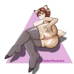 anus big_ass big_butt brown_hair completely_nude_female deer deer_ears deer_girl doe doe_(alfa995) female_only furry furry_female looking_at_viewer nude nude_female presenting_anus presenting_pussy salem_revenant sideboob smiling smiling_at_viewer stockings vagina vulva wide_hips