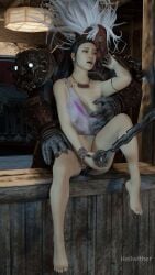 3d bottomless dbd dead_by_daylight female_only hairless hairless_pussy hellwither kazan_yamaoka penetrable_sex_toy the_oni_(dbd) yui_kimura